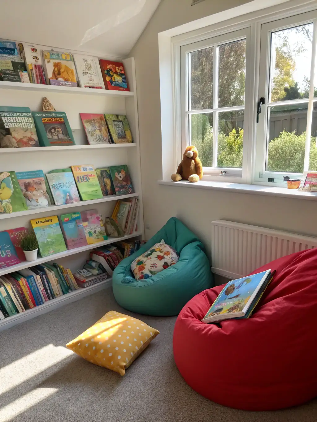 An image of a well-stocked reading space with comfortable seating and a variety of books for all ages.